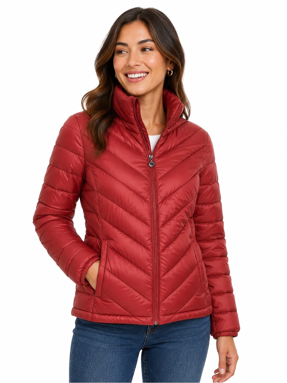Calvin Klein Women's Packable Puffer Jacket - Red-Medium